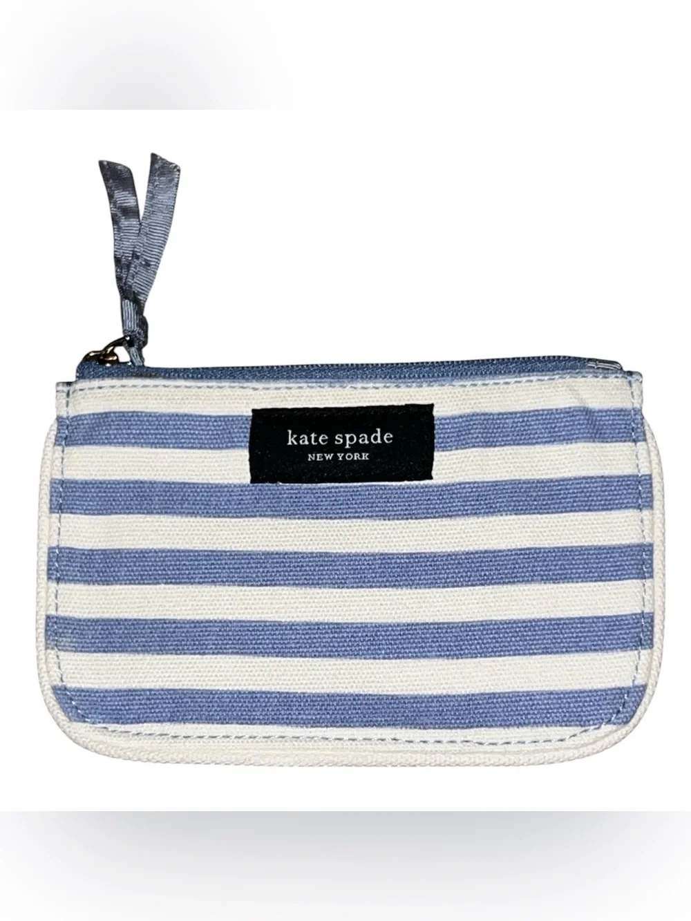 kate spade blue and white striped wristlet pouch